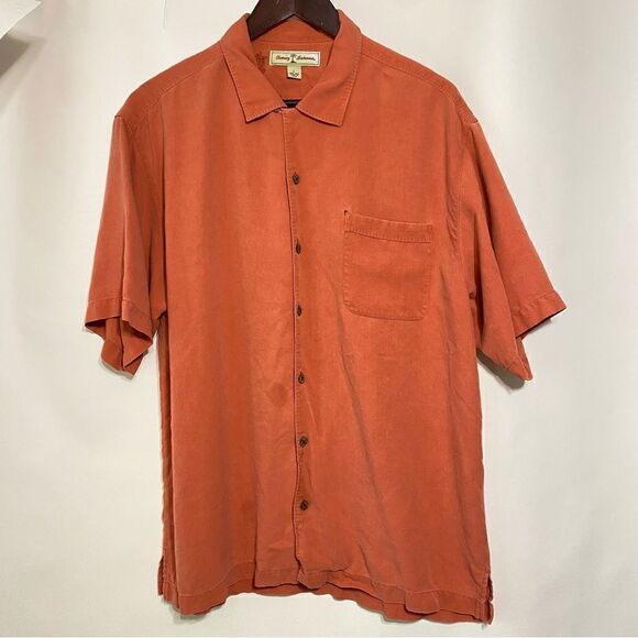 Tommy Bahama Mens Silk Orange Short Sleeve Casual Button Up Shirt Size‎ Large - Picture 1 of 6